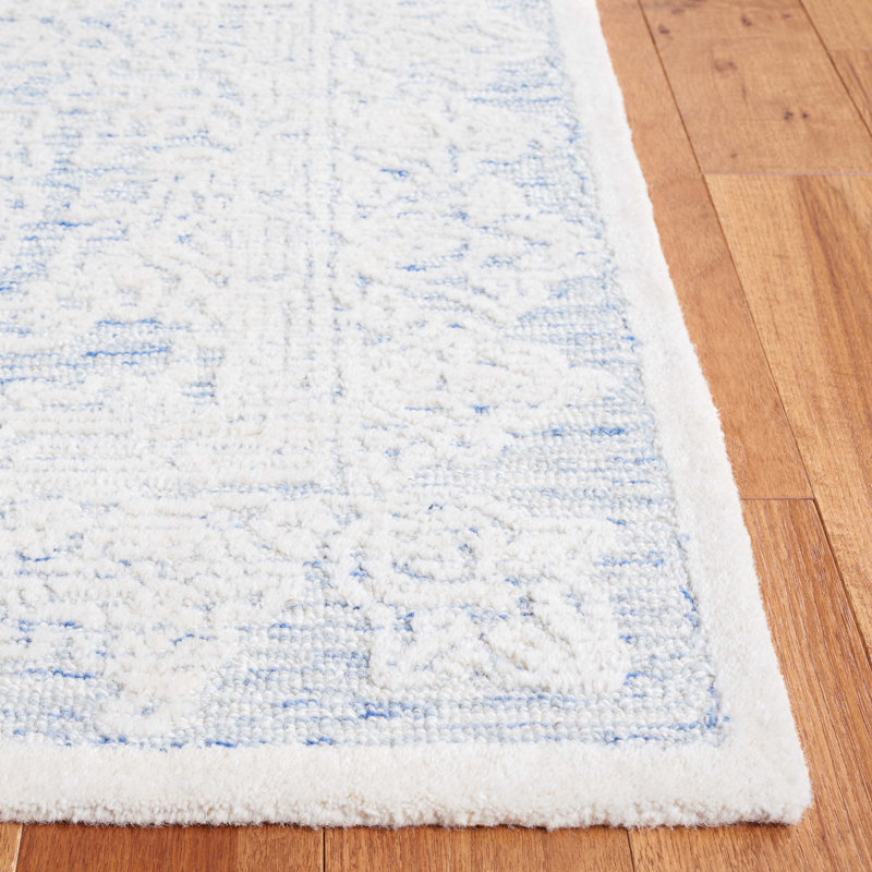 Kayllie Hand Tufted Wool Cotton with Latex Floral Rug in Blue/Ivory, Rectangle 3' x 5'