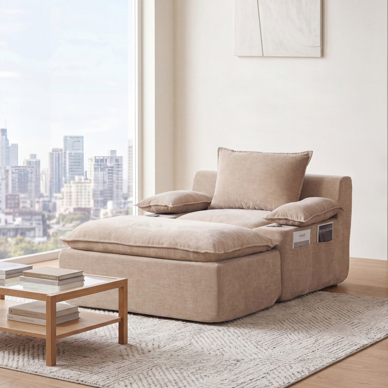 1 Seater Chenille Sofa, Khaki