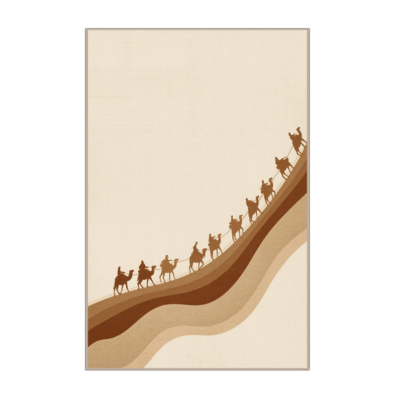 Machine Washable Orsolya Sahara Desert Caravan Minimalist Ombre Rug in Beige – Beige Binding, 3x5