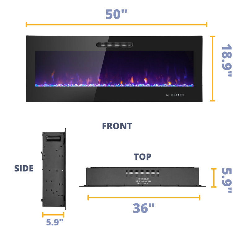 Luxury LED Slim Design Electric Fireplace Insert with Log & Crystal Embers, 18.9" H x 54.13" W x 5.9" D