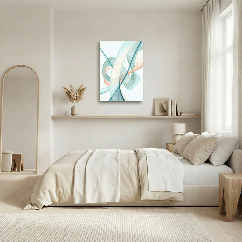 Toile abstraite sarcelle et pêche, H 18 po x l 12 po