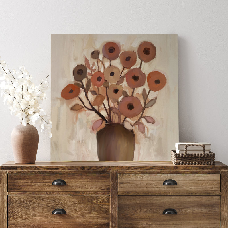 Plante botanique abstraite brune dans le vase, H 12 po x l 12 po, Toile tendue