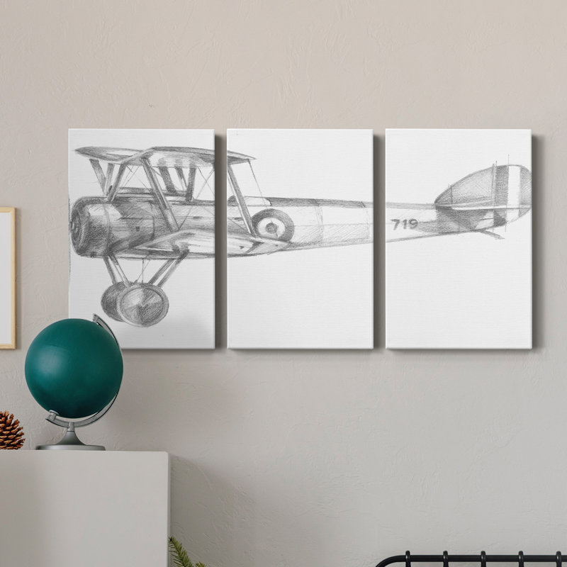 Technical Flight V - 3 Piece Single Picture Frame Print on Canvas, 18" H x 36" W x 1" D