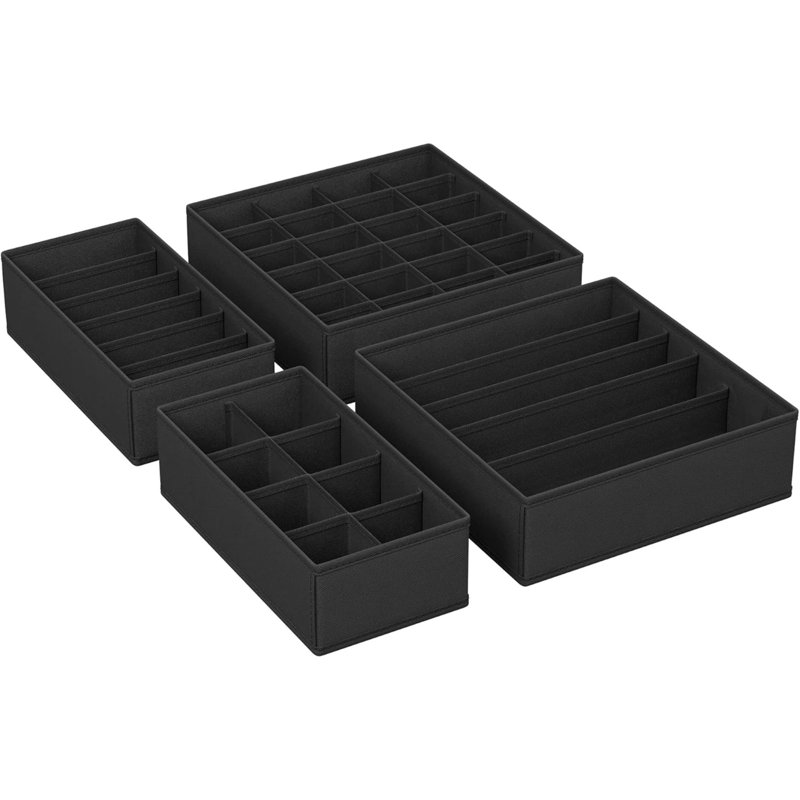 Set Of 4 Underwear Drawer Organisers, Drawer Dividers, Foldable, For Bras Undies Socks Ties, Fabric Storage Boxes For Closet Wardrobe Shelves, RUS04H