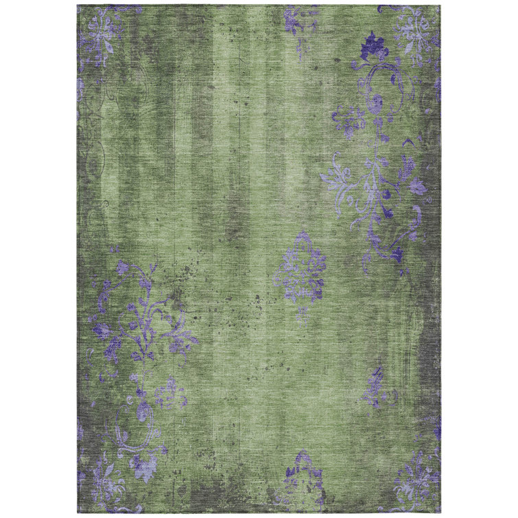 Machine Washable Indoor/Outdoor Xhevrie Aloe Rug