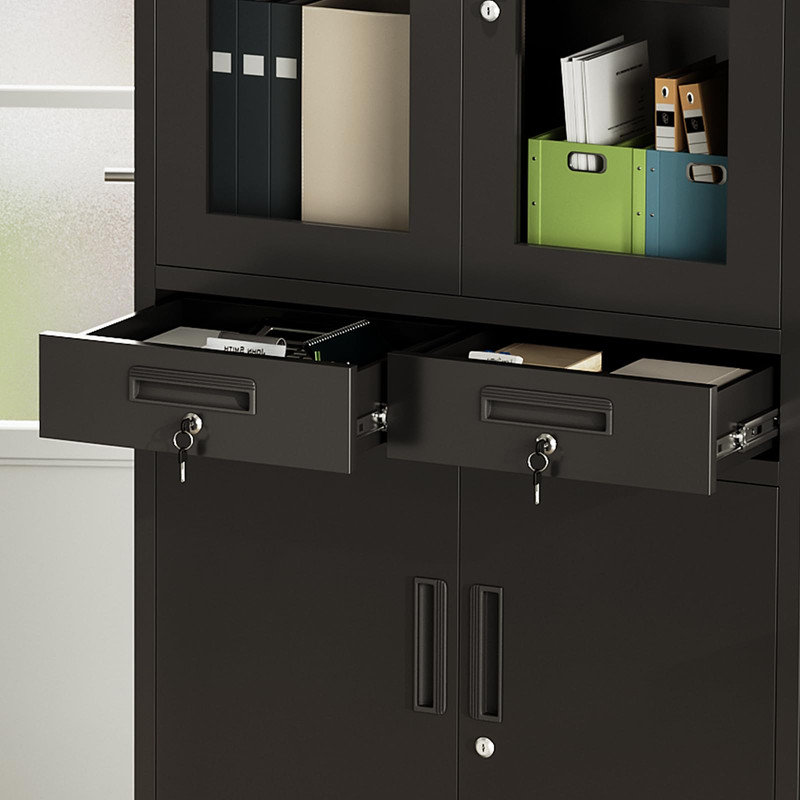 Armoire de rangement en acier 70,9 po avec portes verrouillables, 2 tiroirs et tablettes réglables