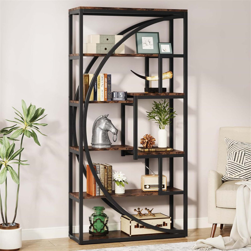 Étagère de style rustique à 5 niveaux de 70,47 pouces avec 8 tablettes ouvertes pour le salon, la chambre à coucher et le bureau personnel
