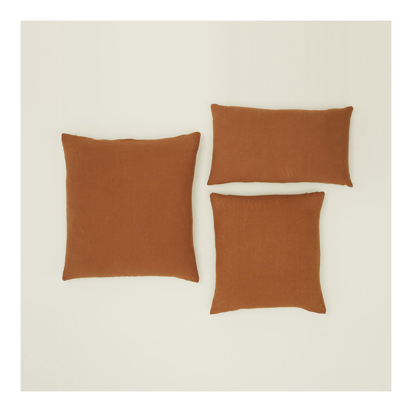 Simple Embroidered Linen Throw Pillow, Terracotta, Square 22"