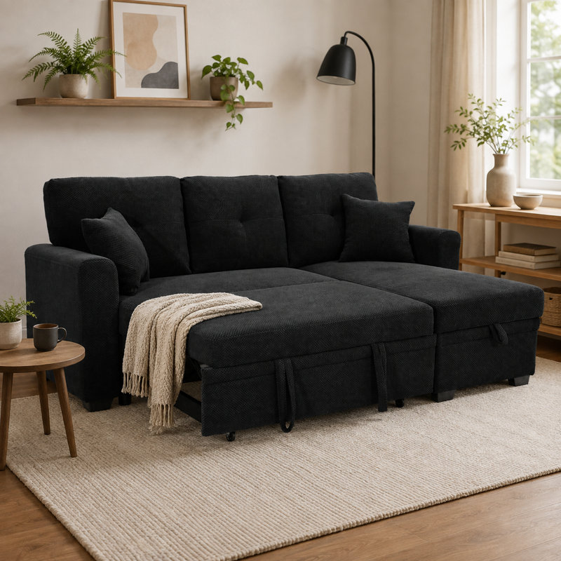 Canapé-lit modulaire convertible avec canapé-lit gigogne et chaise de rangement - noir, Noir