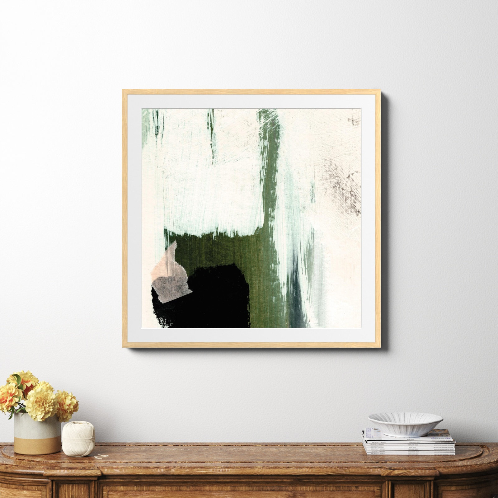 Abstract Minimal, Yes, Natural Framed Paper, 36" H x 36" W x 0.75" D