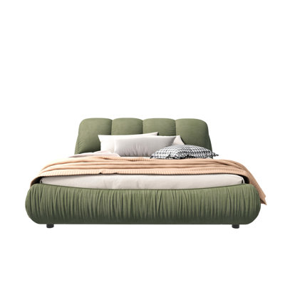 Élégant lit plateforme tapissier très grand, en bois massif, sans sommier tapissier pour un lit de grande taille avec revêtement, structure en bois, sommeil confortable et reposant