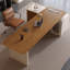 Bureau à 3 tiroirs brun + beige-blanc en L massif + bois manufacturé + verre-2118133782-2118133780