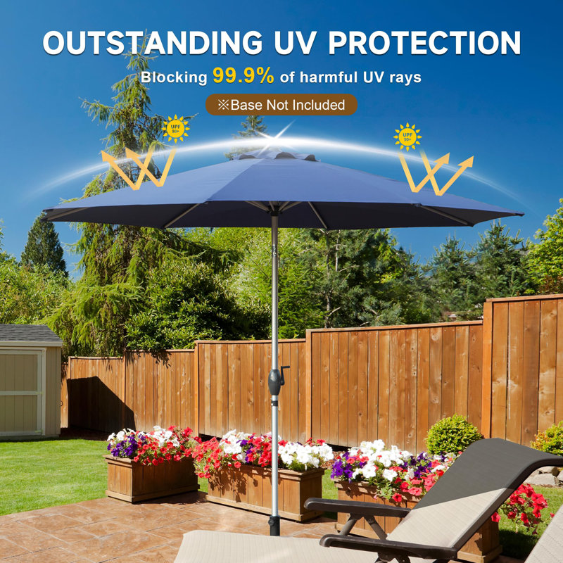 Parasol de patio 9 pi avec 8 nervures, inclinaison et manivelle Daniel, Marine