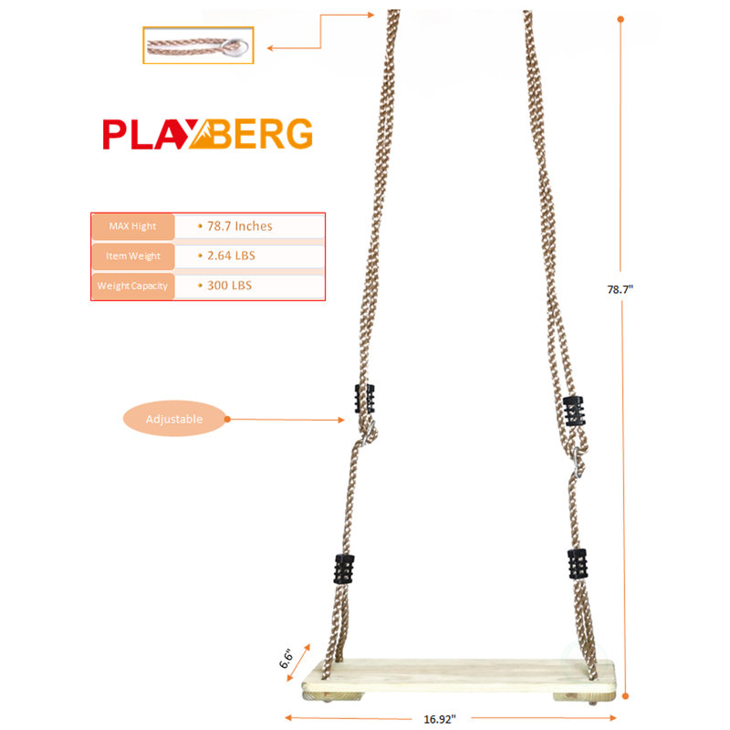 Natural Wood Outdoor Tree Swing with Adjustable Ropes