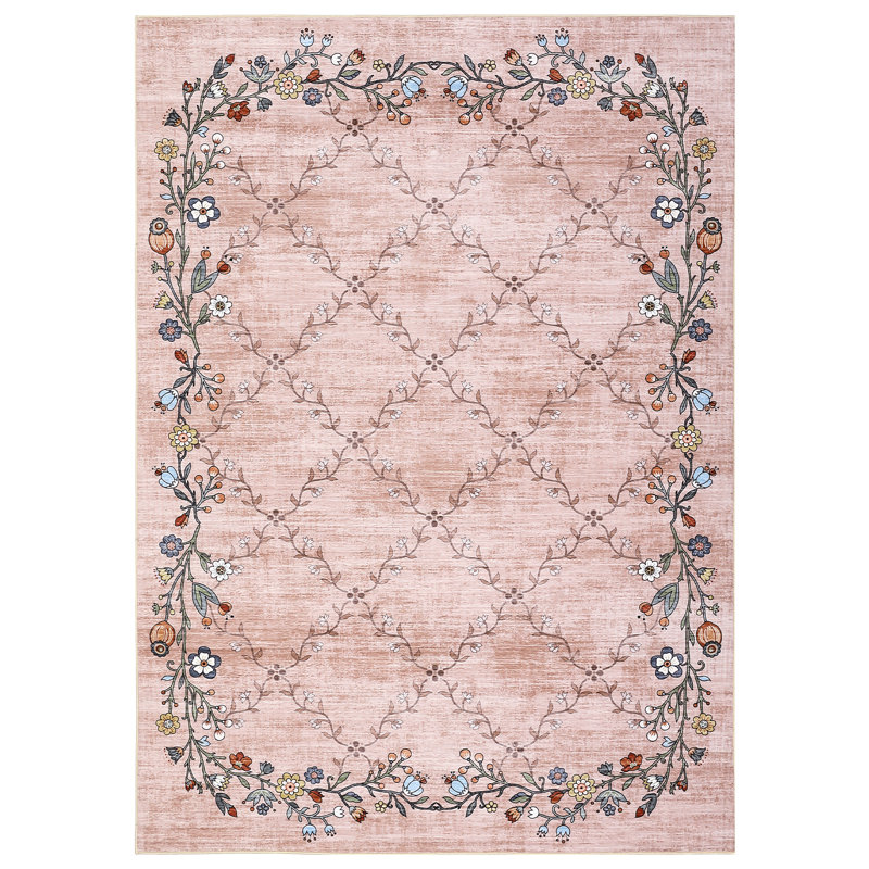 Floral Machine Washable Rugs for Living Room Non-Slip Farmhouse Accent Rug  Foldable Thin Indoor Carpet Stain-Resistant Modern Floor Mats for Bedroom, Nursery, Dining Room