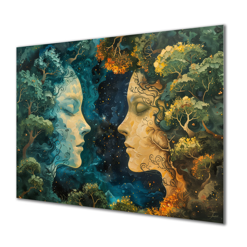 Vert, jaune, astrologie, connexion cosmique, Gémeaux - Astronomie, Gémeaux, art mural, salon, Métal métal, H 34 po x l 44 po