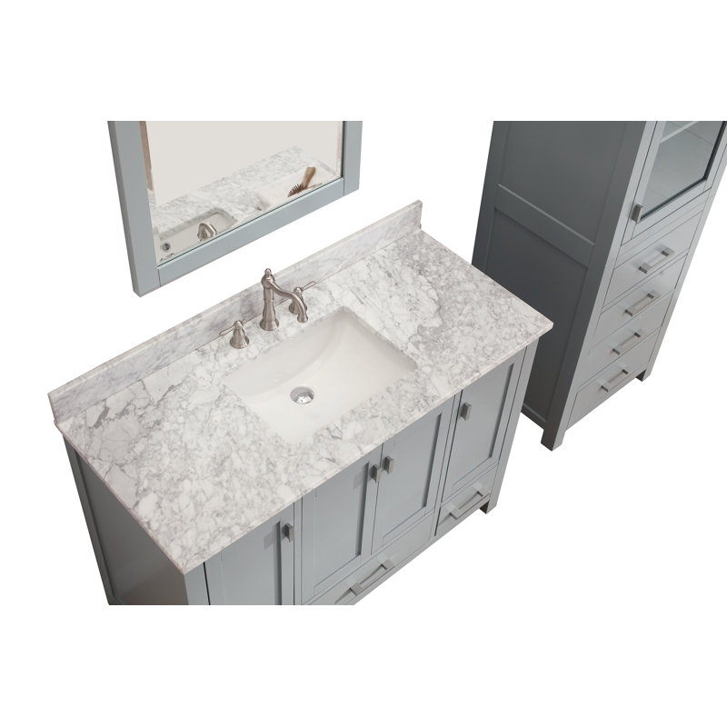Modero 48" Single Bathroom Vanity with Top, Chilled Gray, Carrera White Marble, Brushed Nickel