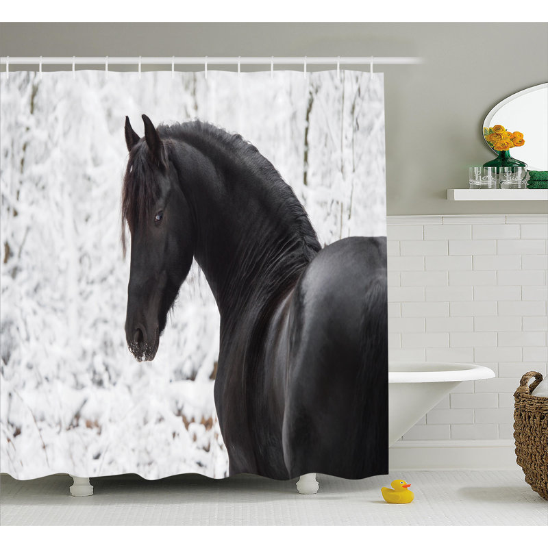 Everalda  Striped Shower Curtain with Hooks Included, 69" W x 75" L