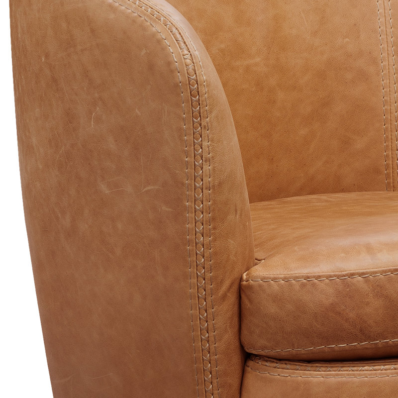 Brooksley Top Grain Genuine Italian Leather Swivel Barrel Chair (Set of 2), Vintage Saddle