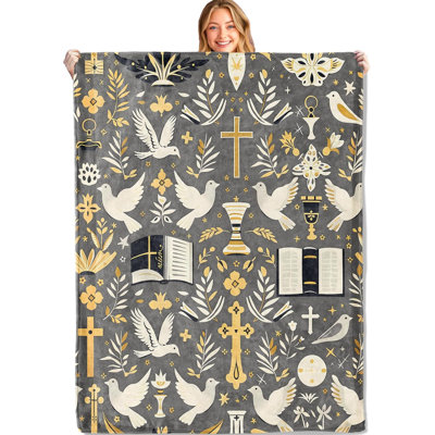Jeté Peaceful Faith - couvertures en flanelle, croix, colombe et bible de 40 po x 30 po, douces et confortables