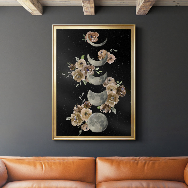 «Bohemian Lunar Phases», reproduction encadrée de qualité supérieure - prête à être accrochée, Encadrement doré