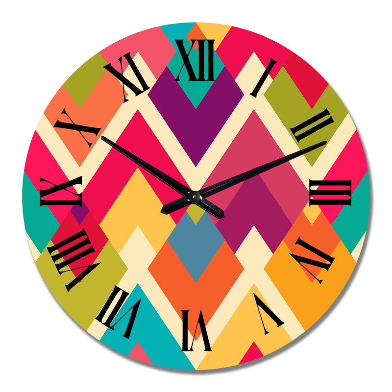 Rhombus géométrique en couleurs rétro I - horloge murale à motifs, Grand