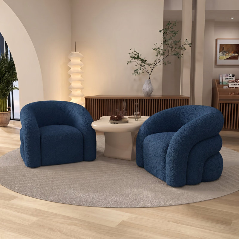 Fauteuil demi-tonneau rembourré et pivotant, Bleu marine