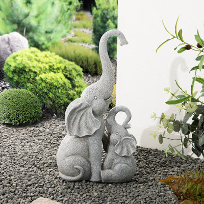 18.25''H Resin Mother and Baby Elephant Statue