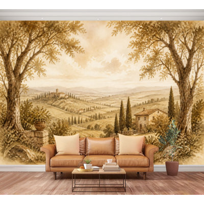 Wall Mural Peel and Stick Vintage Landscape forest trees Rolling Hills Sepia Pastoral countryside Large Wallpaper Self-Adhesive Removable Contact Paper Wall Decor for Living Room Bedroom Nursery 100"H x 144"W