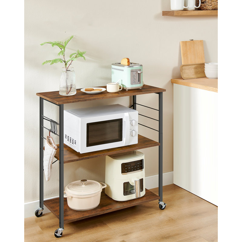 Kitchen Shelf On Wheels, Serving Trolley With 3 Shelves, 80X40x89cm, Rustic Brown/Black