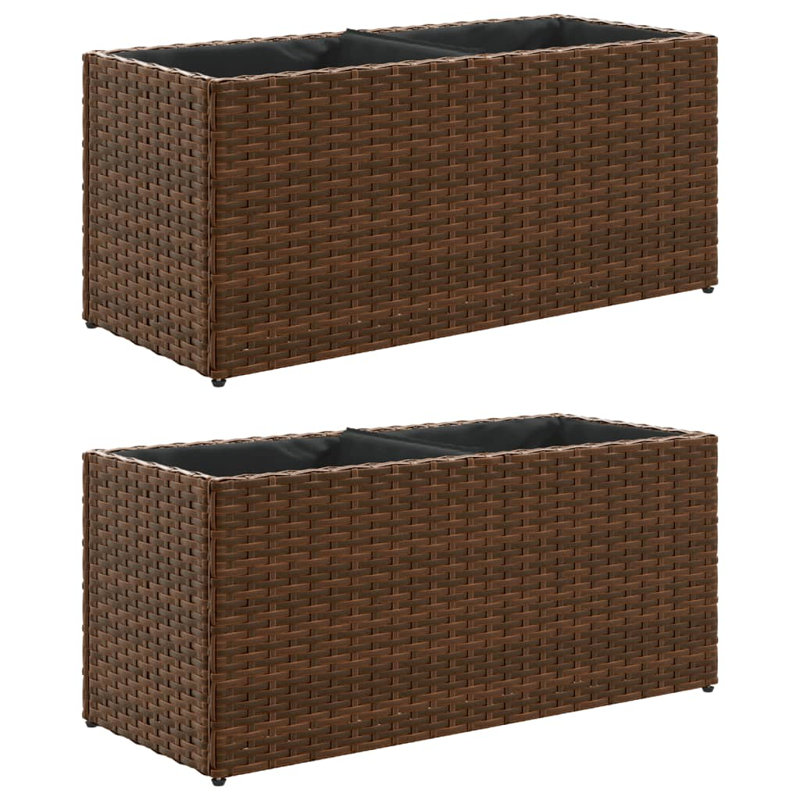Garden Planters With Wheels 2 Pcs 32x38 Cm Poly Rattan, Brown