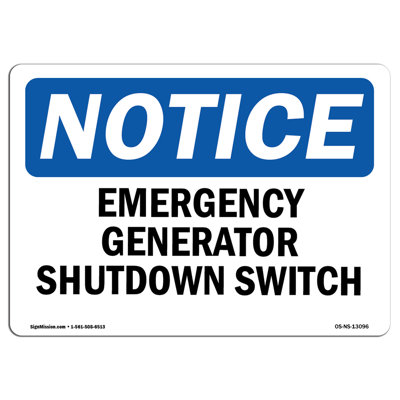 Generator Emergency Shutdown Switch Decal 14" X 10"