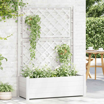 vidaXL Garden Raised Bed with Trellis, Raised Bed for Flowers and Plants, Planter with Drainage Hole, Outdoor and Indoor Use, PP