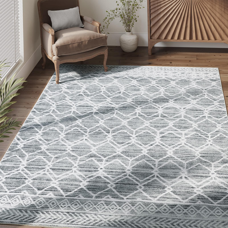 Tapis gris antidérapant à motif géométrique marocain, Rectangulaire 2 pi x 3 pi