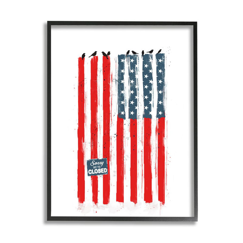 «American Flag Birds on Wall» par Balazs Solti - impression d'art graphique, H 30 po x l 24 po x 1,5 po