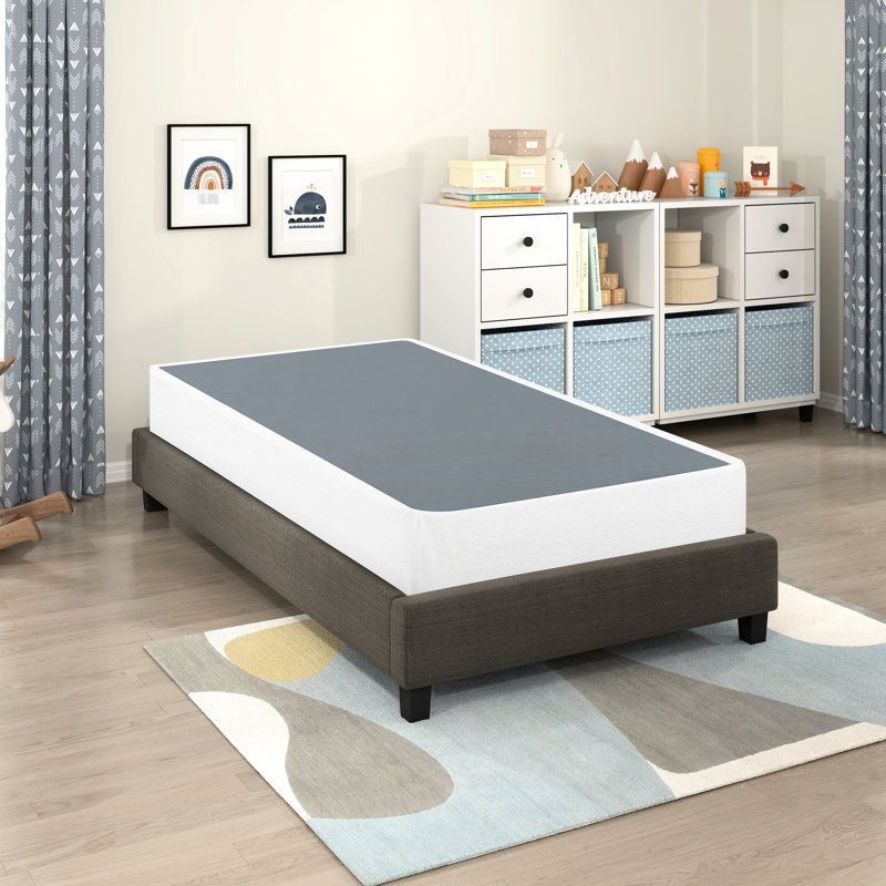 Sommier simple pour lit simple: fabrication en métal noir et tissu texturé, hauteur de 8,5 po, support à 12 lattes, assemblage facile, capacité de poids de 350 lb, fondation de chambre à coucher de taille indispensable - structure et tissu