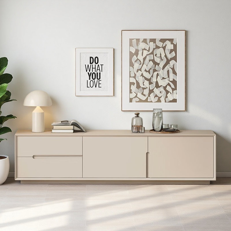 Simple and Luxurious Solid Wood TV Cabinet, Light Khaki