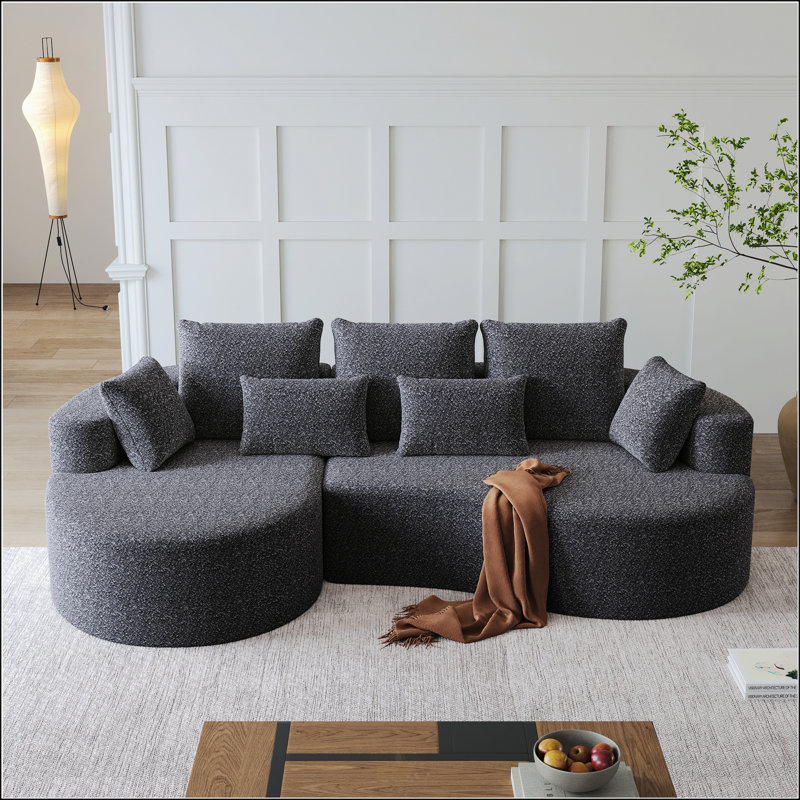 Modern Upholstered Oversized Sectional Sofa, Left Hand Facing, Gray Chenille