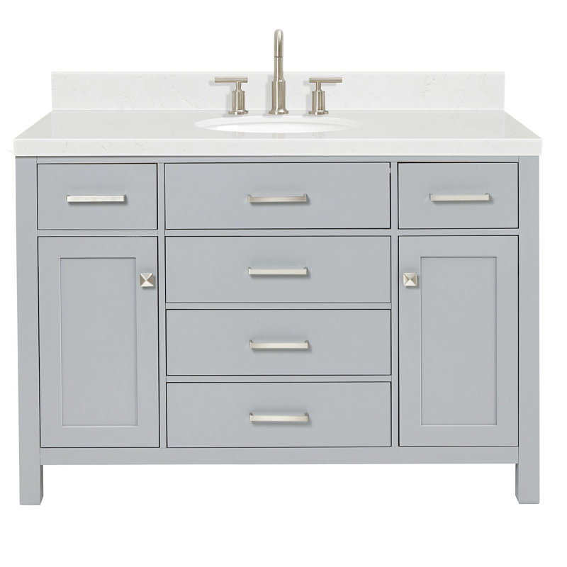 Meuble-lavabo simple avec plateau en quartz Macnair, Gris, 48"
