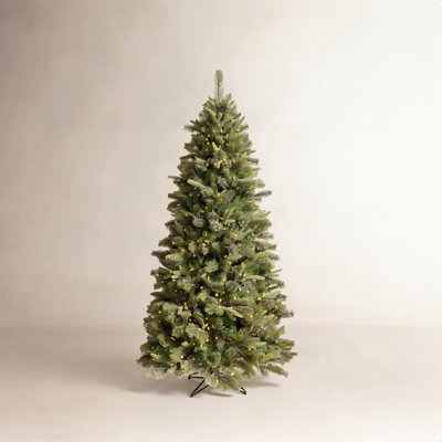 Green Pine Flocked Pre-Lit Pine Christmas Tree