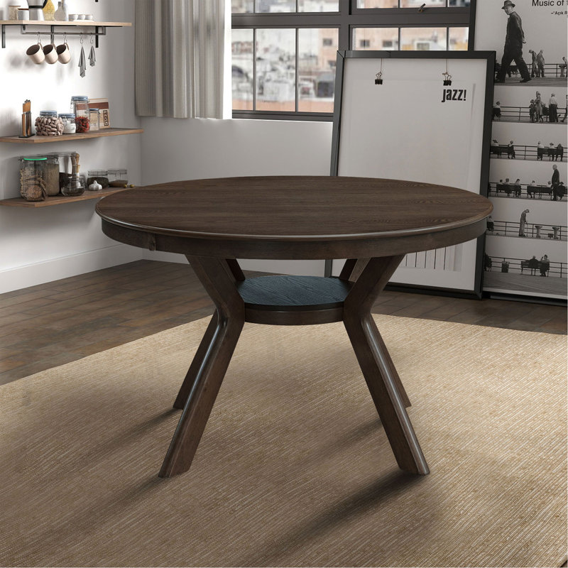 47.24''Round Rubber Wood Dining Table For 4-6 With Wooden Trestle Pedestal Base,Modern Kitchen Wooden Table Dinner Table For Dining Room, Living Room,Brown(1 Table)