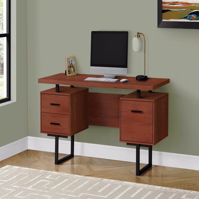 Bureau d'ordinateur, bureau personnel, ordinateur portable, installation à gauche, à droite, tiroirs de rangement, L 60 po, bureau, stratifié brun, métal noir, contemporain, moderne