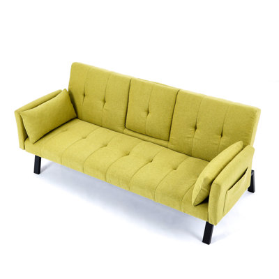 Lit pliant de 70 pouces avec porte-gobelet central et rangement pour accoudoirs, matériau en lin de coton, lit, pouce, lin, côté, 2 sièges