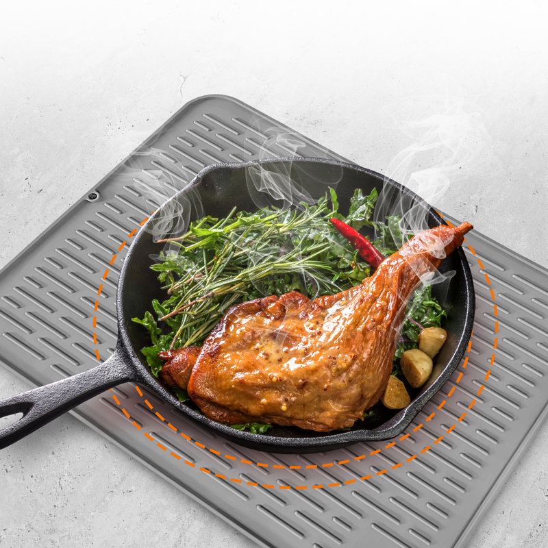 Gray Foldable Silicone Dish Drying Mat with Non-Slip Base