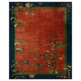 Warm Rustic Antique Art Deco Swimming Swan Pattern Chinese Rug