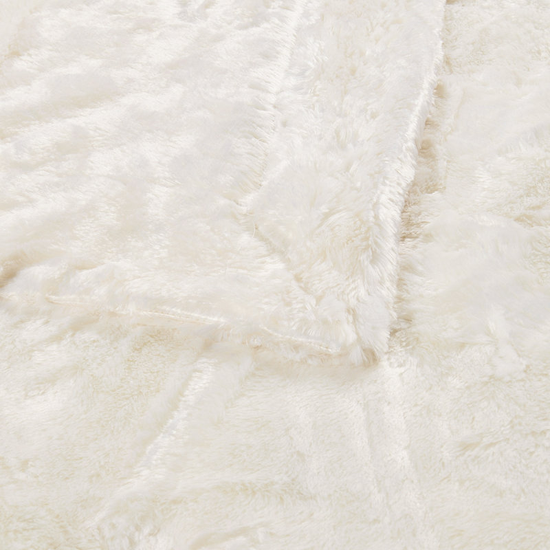 Ivory Reversible Faux Fur and Fleece Throw Blanket