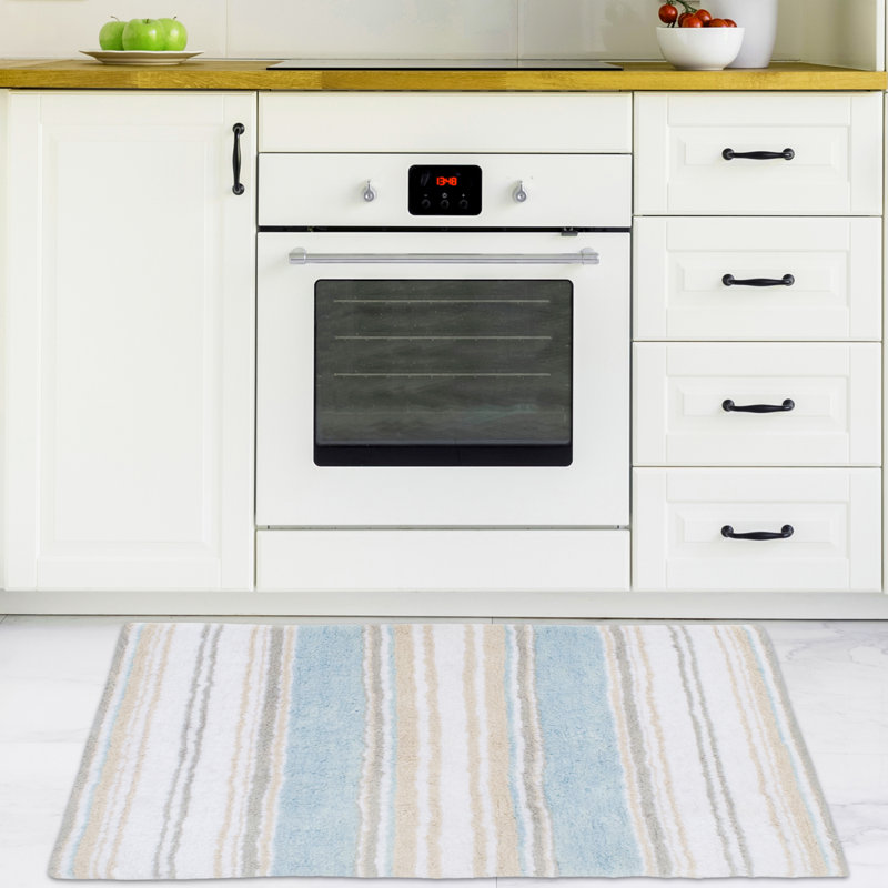 Tapis pour salle de bain Lermitage, L 21 po x L 34 po, Bleu marine / Aqua / Blanc