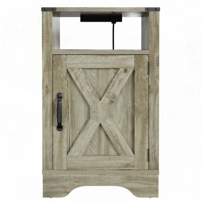 Farmhouse Nightstand Side Table with Electrical Outlets Charging Station by Gracie Oaks
