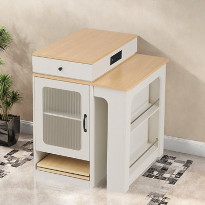 59.5" Kitchen Island with Extendable Dining Table and Double-Sided Storage