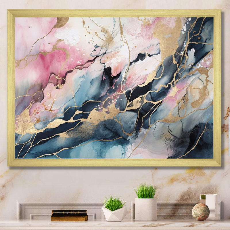 «Exploration des profondeurs de la géode bleue I», art abstrait sur toile marbrée, H 12 po x l 20 po x P 1 po